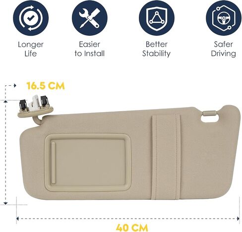 Left Driver Side Sun Visor with Light Fit for Toyota Camry (Only Fit Models with Sunroof) 2007 2008 2009 2010 2011, Replace for 74320-06800-B0 (Beige) in Kuwait