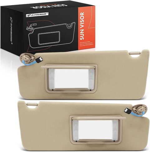 A-Premium Driver & Passenger Sun Visor Compatible with Honda Pilot 2016-2022, Ridgeline 2017-2023, Passport 2019-2022 - with Vanity Mirror, with Vanity Light, Beige Color - Replaces 83230TG7A12ZA in Kuwait