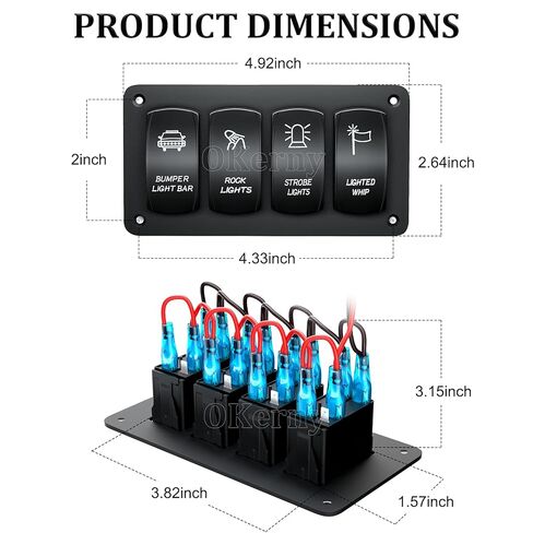 Customize Toggle Switch Panel 4 Gang Rocker Light Bar Switches Waterproof for Pickup Truck Car UTV Off Road Marine in Kuwait