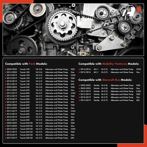 A-Premium Engine Serpentine Belt Drive Kit متوافقة مع Ford Transit-150 2015-2023 ، Transit-250 2015-2023 ، Transit-350 ، Transit-350 HD & Mobility Ventures MV-1 & Starcraft Starlite-3.5L 3.7L in Saudi Arabia