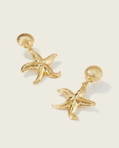 أقراط ذهبية مكتنزة للنساء العصرية 14K الذهب مطلي بالماء بيان النجوم إسقاط قطرة متدلية الأقطاب Hypoallergenic الصدف الصوري الشاطئ in Kuwait