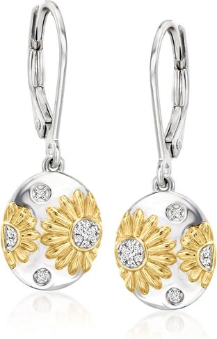 Ross-Simons Diamond Sunflower Drop Earrings in Sterling Silver and 18kt Gold Over Sterling in Saudi Arabia