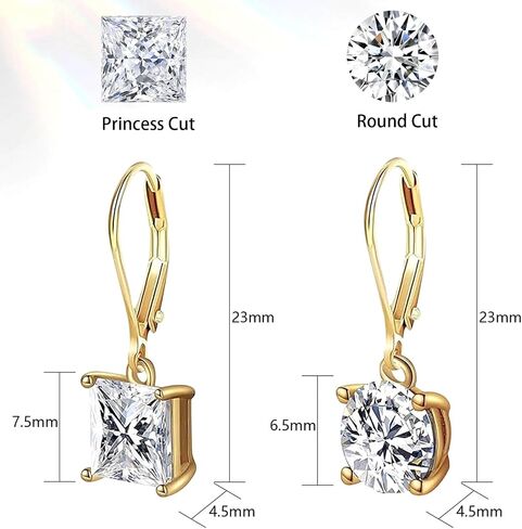 Gemsme Leverback Drop & Dangle Earrings Set | Gold Hypoallergenic Princess and Round Cut Cubic Zirconia Drop Dangle Earrings for Women & Mom in Saudi Arabia