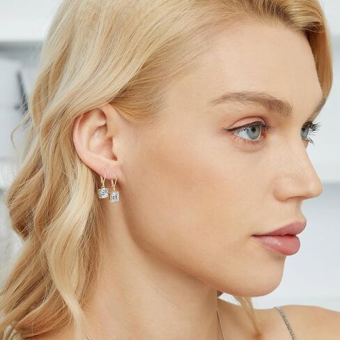 Gemsme Leverback Drop & Dangle Earrings Set | Gold Hypoallergenic Princess and Round Cut Cubic Zirconia Drop Dangle Earrings for Women & Mom in Saudi Arabia