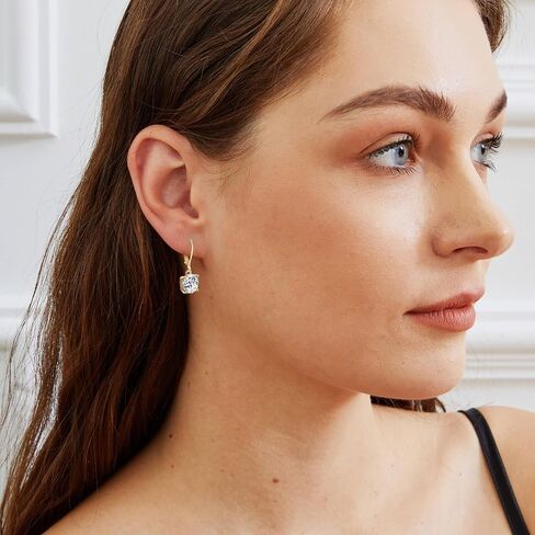 Gemsme Leverback Drop & Dangle Earrings Set | Gold Hypoallergenic Princess and Round Cut Cubic Zirconia Drop Dangle Earrings for Women & Mom in Saudi Arabia