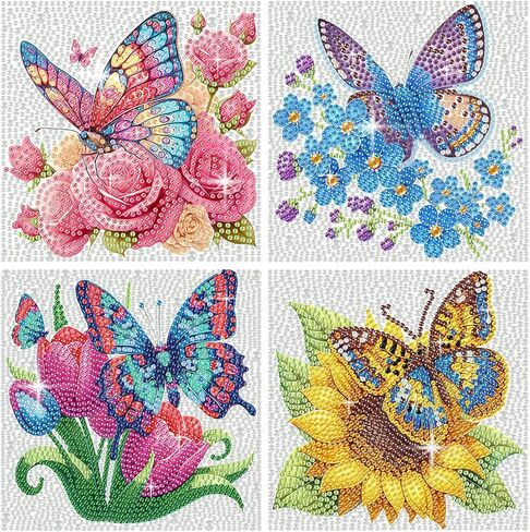 FlyingMage 4 Pack Diamond Art Painting Kits for Adults, Full Drill 5D Diamond Dots Cute Animal Paintings Kits Art and Crafts for Decoration & Gifts (Blue Seahorse+Dolphin+Turtle+Octopus) in Kuwait
