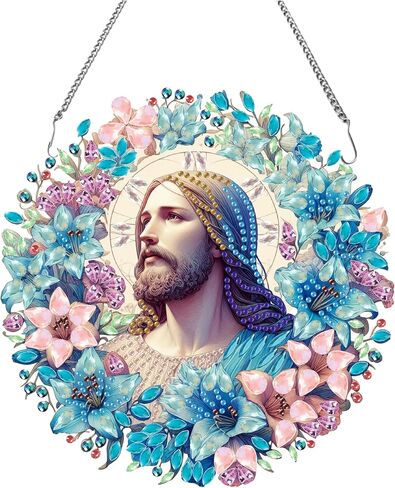 Apomelo Hanging Diamond Art Kit Jesus, Religious Diamond Art Kit for Adult, Special Gem Diamond Art Pendant Hanging Ornament Kit, Wreath Jesus in Kuwait
