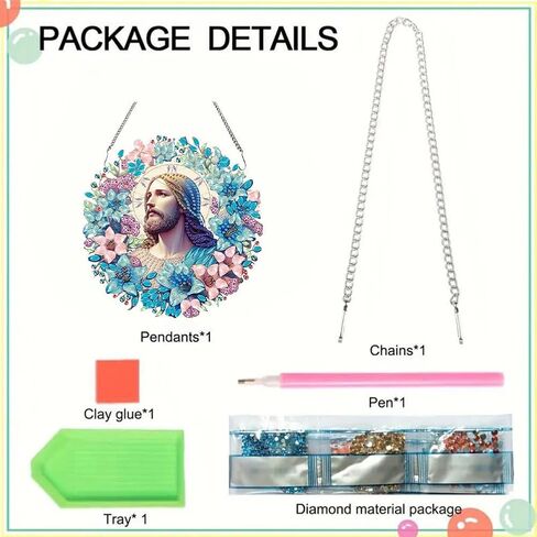 Apomelo Hanging Diamond Art Kit Jesus, Religious Diamond Art Kit for Adult, Special Gem Diamond Art Pendant Hanging Ornament Kit, Wreath Jesus in Kuwait