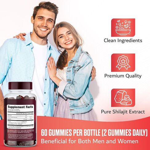 Premium Quality Himalayan Shilajit Gummies for Men & Women – Sugar Free – Organic – Non-GMO - Vegan Friendly - 1000mg Pure Shilajit Extract - Energy & Focus Boost - Immune Support in Saudi Arabia