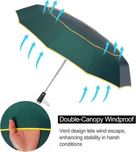 مظلة غولف كبيرة جدًا من ساتول مقاس 62 بوصة - مقاومة للرياح و10 أضلاع مزودة بفتحات تهوية مزدوجة وشرائط عاكسة للضوء تفتح/تغلق تلقائيًا للحماية من الأشعة فوق البنفسجية خفيفة الوزن وصغيرة الحجم للاستخدام في الهواء الطلق والسفر (أخضر داكن) in Kuwait