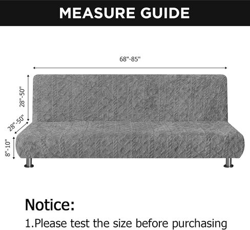 Armless Futon Cover Geometric Jacquard Plush Cover Stretch Sofa Bed Slipcover Furniture Protector Without Armrests with Elastic Bottom, Soft Jacquard Fabric Small Checks, Gray in Saudi Arabia