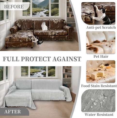 1OO% Waterproof Sectional Couch Covers for Dogs Chenille L Shape Sofa Cover Blanket Set 2 Pieces Sectional Slipcover with Tassel Soft Washable Pet Furniture Protector (X-Large, Charcoal Grey) in Kuwait