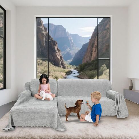 1OO% Waterproof Sectional Couch Covers for Dogs Chenille L Shape Sofa Cover Blanket Set 2 Pieces Sectional Slipcover with Tassel Soft Washable Pet Furniture Protector (X-Large, Charcoal Grey) in Kuwait