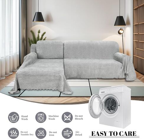 1OO% Waterproof Sectional Couch Covers for Dogs Chenille L Shape Sofa Cover Blanket Set 2 Pieces Sectional Slipcover with Tassel Soft Washable Pet Furniture Protector (X-Large, Charcoal Grey) in Kuwait