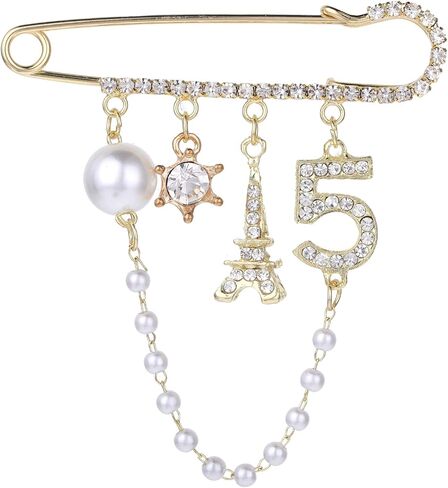 Number 5 Lapel Brooches and Pins, Designer Brooches for Women Vintage Gold Pins and Brooch Imitating Pearl Rhinestone Brooch Pin Fashion Lapel Pin for Wedding Banquet Jewelry Gift in Saudi Arabia