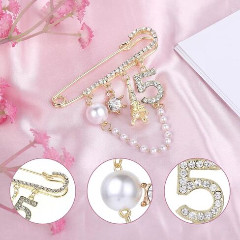 Number 5 Lapel Brooches and Pins, Designer Brooches for Women Vintage Gold Pins and Brooch Imitating Pearl Rhinestone Brooch Pin Fashion Lapel Pin for Wedding Banquet Jewelry Gift in Saudi Arabia