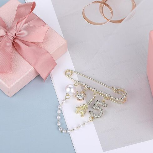 Number 5 Lapel Brooches and Pins, Designer Brooches for Women Vintage Gold Pins and Brooch Imitating Pearl Rhinestone Brooch Pin Fashion Lapel Pin for Wedding Banquet Jewelry Gift in Saudi Arabia