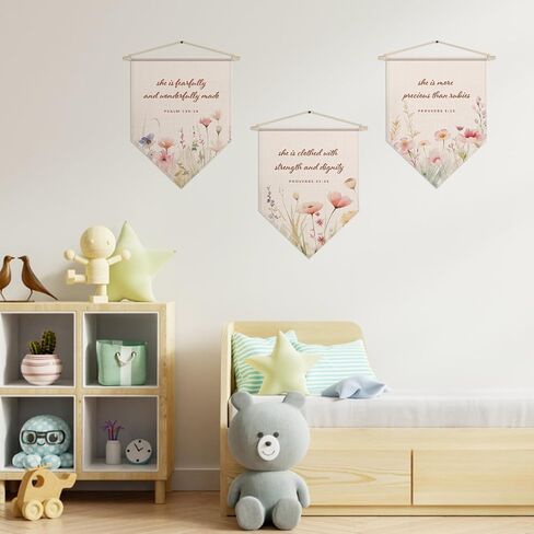 Christian Bible Verse Wall Decor, Scripture Posters Hanger Frame, Praise God From Whom All Blessings Flow, Doxology Pennant Flag Banner, Bedroom Nursery Wall Art, Baby Shower Gifts for Baby Boy Girl in Kuwait
