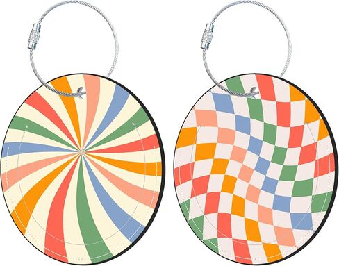 Round Cute Luggage Tags 2 Pack Colorful Abstract Retro Wavy Creative Baggage Tags,Cruise Travel Baggage Suitcases Tag with Stainless Steel Loop ID Tag Privacy Flap in Kuwait