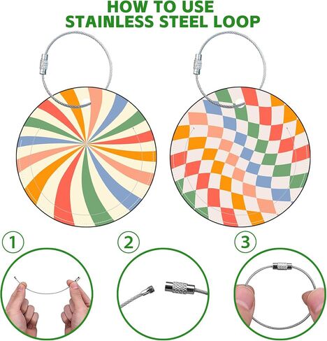 Round Cute Luggage Tags 2 Pack Colorful Abstract Retro Wavy Creative Baggage Tags,Cruise Travel Baggage Suitcases Tag with Stainless Steel Loop ID Tag Privacy Flap in Kuwait