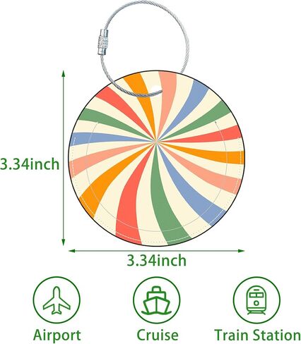 Round Cute Luggage Tags 2 Pack Colorful Abstract Retro Wavy Creative Baggage Tags,Cruise Travel Baggage Suitcases Tag with Stainless Steel Loop ID Tag Privacy Flap in Kuwait