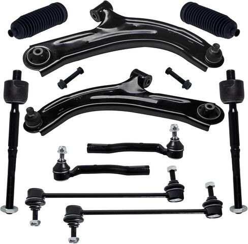 TUCAREST 10Pc Suspension Kit Fit For 2007-2011 Ni-ssan Versa, 09-14 Cube, 2 Front Lower Control Arm w/Ball joint + 4 Outer Inner Tie Rod + 2 Sway Bar + 2 Boots [# K620566 K750098 EV800322 ES800248] in Saudi Arabia