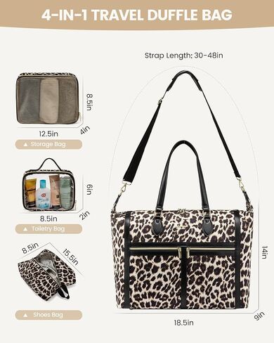 LoveVook Travel Weekender 4-in-1 Duffle مع مقصورة الأحذية ، وحمل على حقيبة ليلة وضحاها ، وحقيبة أدوات الزينة والجيب الرطب ، وحمل كبير لمستشفى توصيل النساء in Kuwait