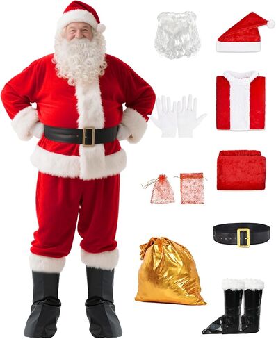 زي Santa Claus للرجال - Professional Santa Suit Comeen Men ، Velvet Santa Outfit for Xmas Party ، cosplay in Saudi Arabia
