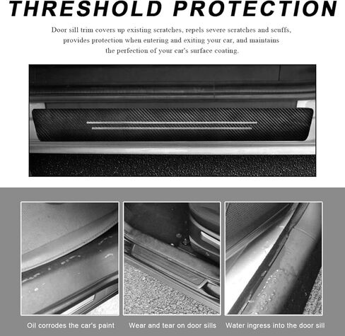 4 PCS Car Door Sill Protector, Carbon Fiber Leather Anti-Scratch Waterproof Threshold Protector, Exterior Decor Entry Guard Protection Cover Sticker for Car Truck SUV (Purple) in Kuwait