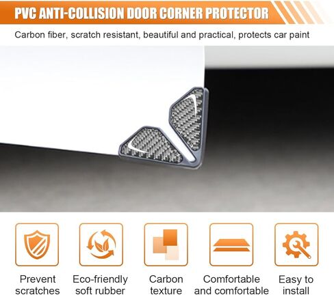 2PCS Car Door Protector Edge Guards for Door Corner, Carbon Fiber Anti-Collision Front Doors Corner Protector Self-Adhesive Sticker, Universal Vehicle Decoration Accessories (Silver) in Kuwait