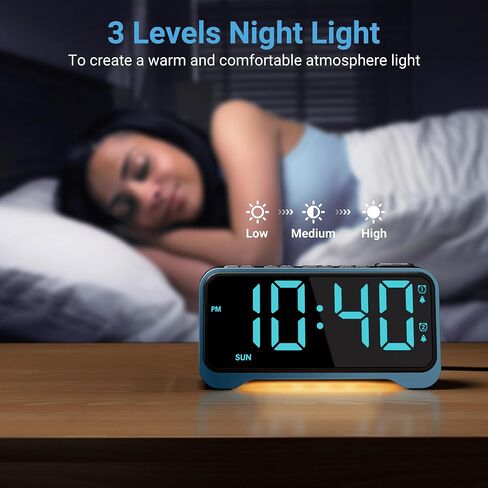 Pplee Loud Allor Clock للبالغين النائمون الثقيلون ، 10 RGB Dynamic Color مع شاشة كبيرة 6.5 بوصة للأطفال المراهقين ، على مدار الساعة الرقمية المزدوجة لغرف النوم ، عرض الأسبوع ، حجم قابل للتعديل ، باهت ، شاحن USB in Kuwait