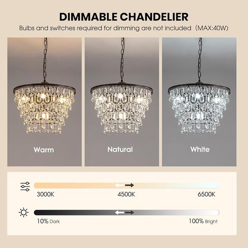 7PM Vintage Crystal Chandelier for Dining Room,28-inch Antique Crystal Ceiling Light Fixture, 5-Tier Bronze Chandelier for Living Room, Kitchen Island, Bedroom, Entryway in Saudi Arabia