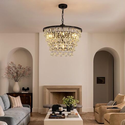 7PM Vintage Crystal Chandelier for Dining Room,28-inch Antique Crystal Ceiling Light Fixture, 5-Tier Bronze Chandelier for Living Room, Kitchen Island, Bedroom, Entryway in Saudi Arabia