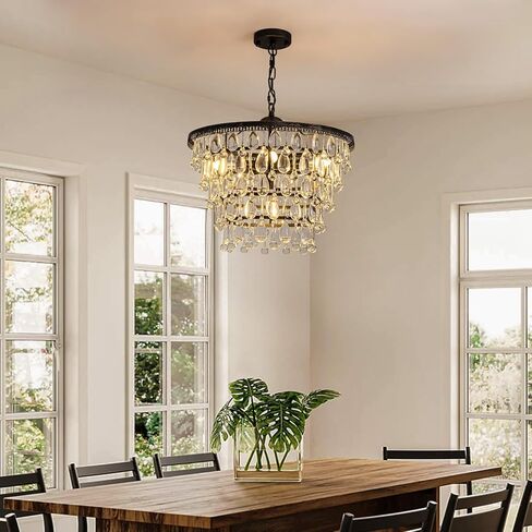 7PM Vintage Crystal Chandelier for Dining Room,28-inch Antique Crystal Ceiling Light Fixture, 5-Tier Bronze Chandelier for Living Room, Kitchen Island, Bedroom, Entryway in Saudi Arabia