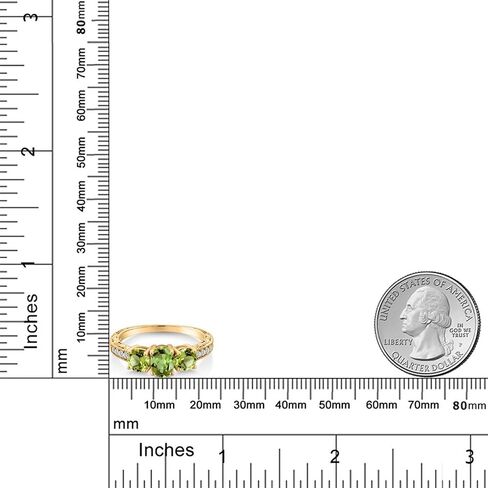 Gem Stone King 1.92 Cttw Green Peridot 18K Yellow Gold Plated Silver Ring | Gemstone Birthstone | Oval 7X5MM and Round 5MM | Available In Size 5, 6, 7, 8, 9 in Saudi Arabia