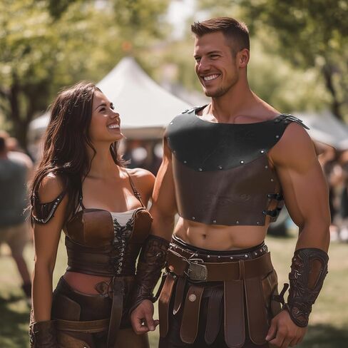 UQJE Leather Chest Armor Men Medieval Viking Retro Mercenary Knight Archer Leather Plate Armor in Saudi Arabia