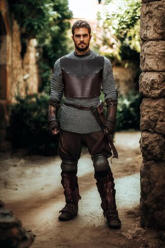 UQJE Leather Chest Armor Men Medieval Viking Retro Mercenary Knight Archer Leather Plate Armor in Saudi Arabia