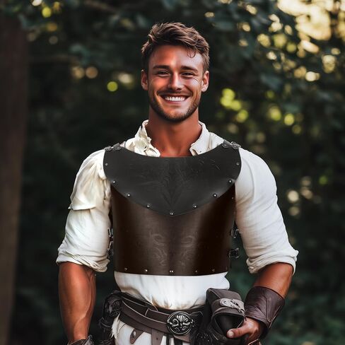 UQJE Leather Chest Armor Men Medieval Viking Retro Mercenary Knight Archer Leather Plate Armor in Saudi Arabia
