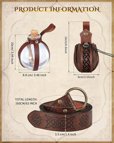 Ramede 6 Pcs Women Renaissance Accessories Medieval Leaf Leather Belt Pouch Viking Corset Belt Potion Bottle Leaf Arm Guards in Saudi Arabia