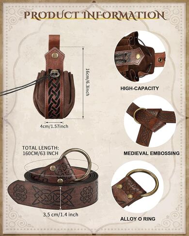 Ramede 6 Pcs Women Renaissance Accessories Medieval Leaf Leather Belt Pouch Viking Corset Belt Potion Bottle Leaf Arm Guards in Saudi Arabia