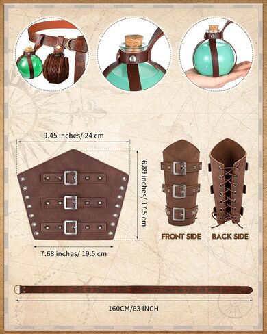 Ramede 6 Pcs Women Renaissance Accessories Medieval Leaf Leather Belt Pouch Viking Corset Belt Potion Bottle Leaf Arm Guards in Saudi Arabia