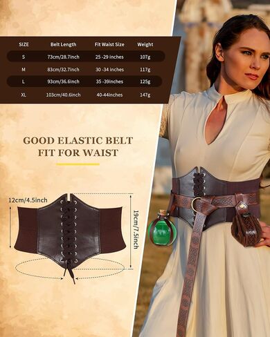 Ramede 6 Pcs Women Renaissance Accessories Medieval Leaf Leather Belt Pouch Viking Corset Belt Potion Bottle Leaf Arm Guards in Saudi Arabia