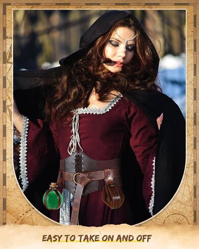 Ramede 6 Pcs Women Renaissance Accessories Medieval Leaf Leather Belt Pouch Viking Corset Belt Potion Bottle Leaf Arm Guards in Saudi Arabia