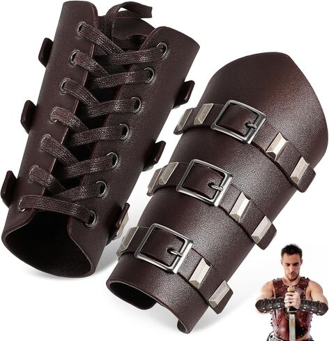 2 Pcs Leather Arm Guards - Renaissance Accessories for Viking Renaissance, Vintage Medieval Armor Knight Bracers Wrist, Halloween Knight Cosplay Costume Party Accessories 9.37 x 7.67 inch in Saudi Arabia