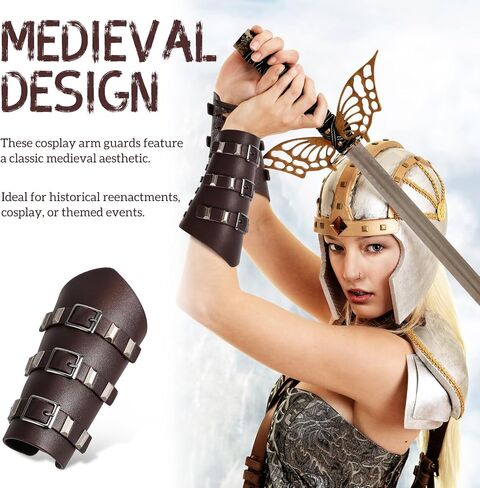 2 Pcs Leather Arm Guards - Renaissance Accessories for Viking Renaissance, Vintage Medieval Armor Knight Bracers Wrist, Halloween Knight Cosplay Costume Party Accessories 9.37 x 7.67 inch in Saudi Arabia