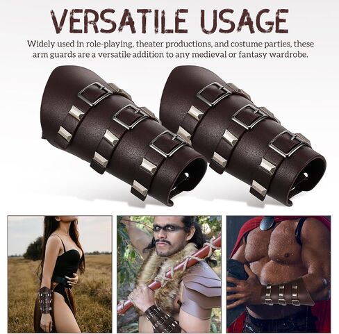 2 Pcs Leather Arm Guards - Renaissance Accessories for Viking Renaissance, Vintage Medieval Armor Knight Bracers Wrist, Halloween Knight Cosplay Costume Party Accessories 9.37 x 7.67 inch in Saudi Arabia