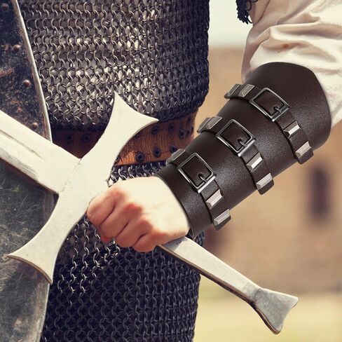 2 Pcs Leather Arm Guards - Renaissance Accessories for Viking Renaissance, Vintage Medieval Armor Knight Bracers Wrist, Halloween Knight Cosplay Costume Party Accessories 9.37 x 7.67 inch in Saudi Arabia