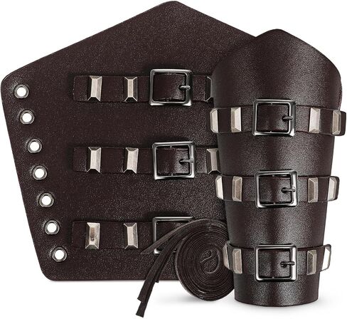 2 Pcs Leather Arm Guards - Renaissance Accessories for Viking Renaissance, Vintage Medieval Armor Knight Bracers Wrist, Halloween Knight Cosplay Costume Party Accessories 9.37 x 7.67 inch in Saudi Arabia