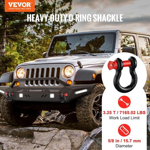 VEVOR 5/8" D-Ring Shackle, 4 Pack Alloy Steel Shackles 28660 lbs (13 Ton) Break Strength with 3/4" Screw Pin, Heavy Duty Off Road Vehicle Recovery Shackle, Towing Accessories for Jeep Truck, Black in Saudi Arabia