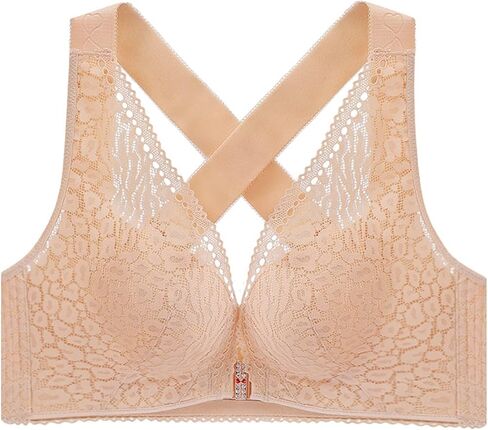 Women's Front Closure Vest Bra Cross Beauty Back Underwear Wireless Adjustable Bralette Tops Plus Size, 120E and 52E (Color : Skin Color, Size : 52D/120D) in Kuwait